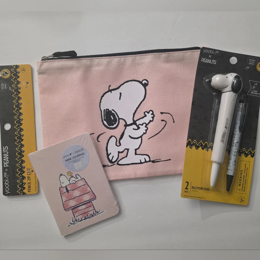 Peanuts X YOOBI Snoopy Pink Pencil Pouch, Pen, and Mini Journal Gift Set